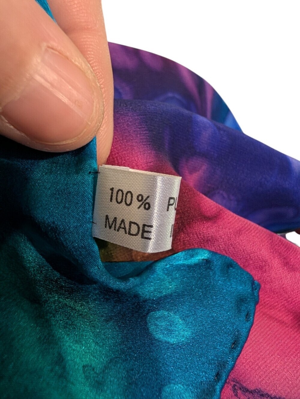 Abstract Multicolor Pure Silk Scarf Wearable Art Blue Pink Green Square Scarf - Picture 5 of 8